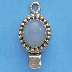 Bali Silver Oval Clasp, 26x13mm with Blue Chalcedony Gemstone