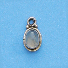 Bali Silver Pendant, 14x9mm with Blue Chalcedony Oval Gemstone