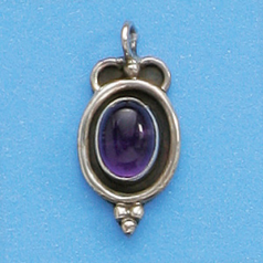 Bali Silver Pendant, 22x10mm with Amethyst Oval Gemstone