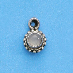 Bali Silver Pendant, 13x8.5mm with Blue Chalcedony Round Gemstone