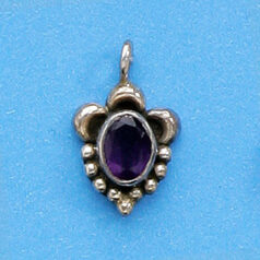 Bali Silver Pendant,17.5x11mm with Amethyst Oval Faceted Gemstone
