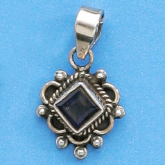Bali Silver Pendant,13x14mm with Iolite Gemstone
