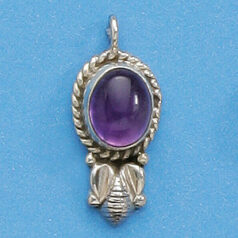 Bali Silver Pendant, 23x10mm with Amethyst Gemstone