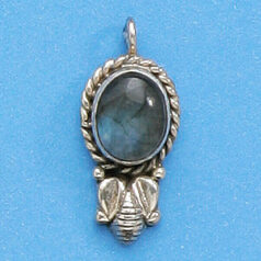 Bali Silver Pendant, 23x10mm with Labradorite Gemstone