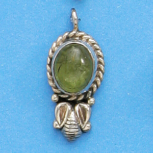 Bali Silver Pendant, 23x10mm with Peridot Gemstone