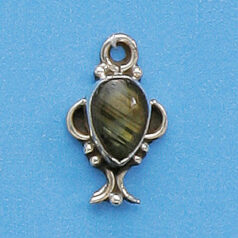 Bali Silver Pendant, 19x12mm with Labradorite Gemstone