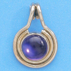 Bali Silver Pendant, 25x13mm with Amethyst Round Gemstone