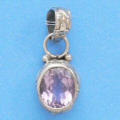 Bali Silver Pendant, 12x10mm with Amethyst Faceted Gemstone