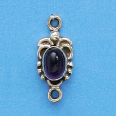 Connector, Sterling Silver w/Gemstone - 20.5x9.5mm Link w/Amethyst Oval Cab