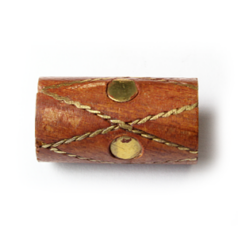 Bead, Ebony Wood Light Colored 24x14mm Round Tube with Inlaid Brass (Hole Size 3.5mm)