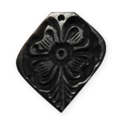 Bead, Ebony Wood 36x33mm Drop with Flower Design - Black