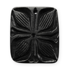 Bead, Ebony Wood 31x27mm Drop With Four Petal Design - Black