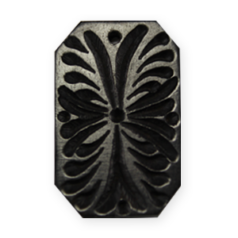 Bead, Ebony Wood 33x22mm Drop with Flower Design - Black