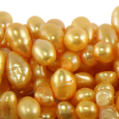 Bead, Pearl Cultured Fresh water, Gold, 5-6mm Rice Shape Top Drilled