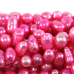 Bead, Pearl Cultured Fresh water, Fuchsia, 5-6mm Rice Shape Top Drilled