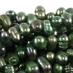 Bead, Pearl Cultured Fresh water, Forest Green, 5-6mm Rice Shape Top Drilled