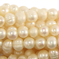 Bead, Pearl Cultured Freshwater, Cream, 6-7mm  Potato Shape