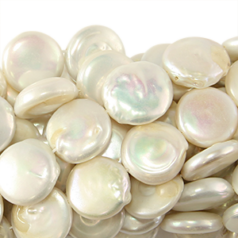 Bead, Pearl Cultured Freshwater, White, 14mm Flat Round