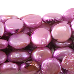 Bead, Pearl Cultured Fresh water, Fuchsia, 12mm Flat Round