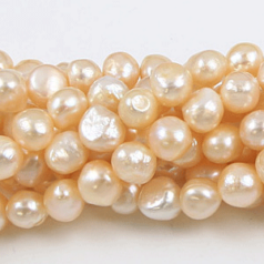 Bead, Pearl Cultured Fresh water, Peach, 8-9mm Flat Sided Potato Shape