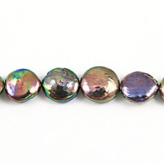Bead, Pearl Cultured Freshwater, Peacock, 12mm Flat Round C Grade