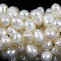 Bead, Pearl Cultured Fresh water, White, 6-7mm Rice Shape Top Drilled