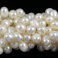 Bead, Pearl Cultured Freshwater, White, 6-7mm Rice Shape Top Drilled