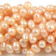 Bead, Pearl Cultured Fresh water, Peach, 8-9mm Rice Shape Top Drilled