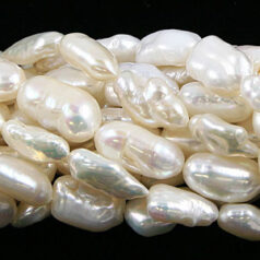 Bead, Pearl Cultured Freshwater, White, 12x5mm Biwa Stick Length Drilled