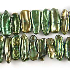 Bead, Pearl Cultured Fresh water, Olive Green, 7x19mm Biwa Stick Center Drilled