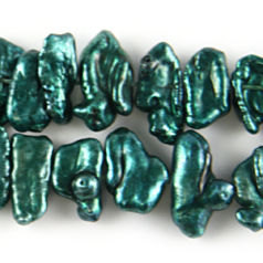Bead, Pearl Cultured Freshwater, Teal, 7x19mm Biwa Stick Center Drilled