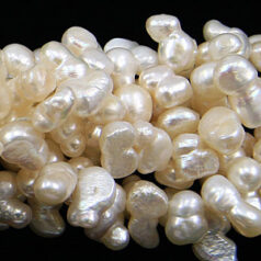 Bead, Pearl Cultured Fresh water, Cream, 12x6mm Double Potato Shape Top Drilled