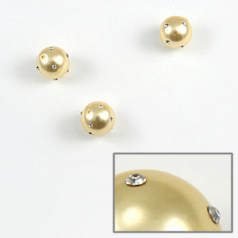 Bead, Shell Pearl, 14mm Round Gold with Rhinestone