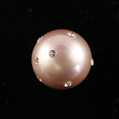 Pearls, Shell Pearl 14mm Round w/Rhinestone - Dusty Rose