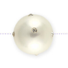 Shell Pearl 14mm Round w/Rhinestone - White