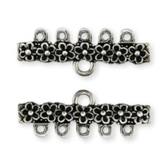 Pewter End Clasp 27.5x7.5mm, 7 Daisy flowers with 5 Hole Spacer Bar - Antique Pewter