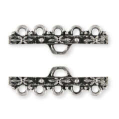Pewter End Clasp 24.5x4.5mm, Star and Dot Design with 5 Hole Spacer Bar - Antique Pewter