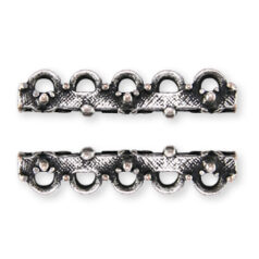 Pewter Divider or Slider 22.6x5.4mm, Star and Dot Design with 5 Hole Spacer Bar - Antique Pewter