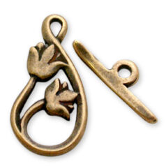 Toggle Clasp, JBB Pewter 18.6x9.5mm Tulip- Antique Brass Finish