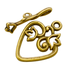 Toggle Clasp, JBB Pewter 21.4x15.5mm  Heart with Tulip- Gold Plated