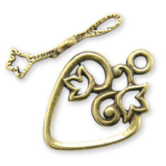 Toggle Clasp, JBB Pewter 21.4x15.5mm  Heart with Tulip- Antique Brass Finish