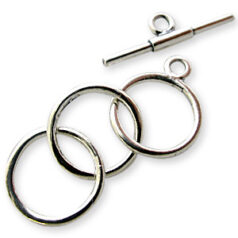 Toggle Clasp, JBB Pewter 12mm Round with 3 Rings - Antique Silver Finish