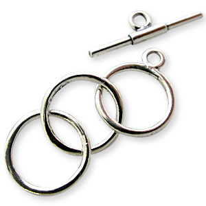Toggle Clasp, JBB Pewter 12mm Round with 3 Rings - Antique Silver Finish