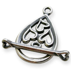 Toggle Clasp, JBB Pewter 24.3x14.8mm Drop Design with 3 Hearts  - Antique Silver finish