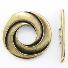 Toggle Clasp, B&B Benbassat Pewter 34mm Round Swirl w/3 loops - Antique Brass Finish