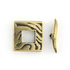 Toggle Clasp, B&B Benbassat Pewter 16mm Square Pattern - Antique Brass Finish