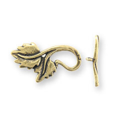 Toggle Clasp, B&B Benbassat Pewter 15x26mm Two Leaf - Antique Brass Finish