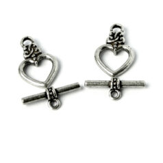 Toggle Clasp, Pewter 13mm Heart -Antique Pewter