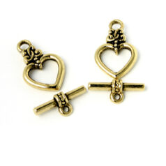 Toggle Clasp, Pewter 13mm Heart - Antique Gold