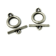 Toggle Clasp, Pewter 13mm Round - Antique Pewter